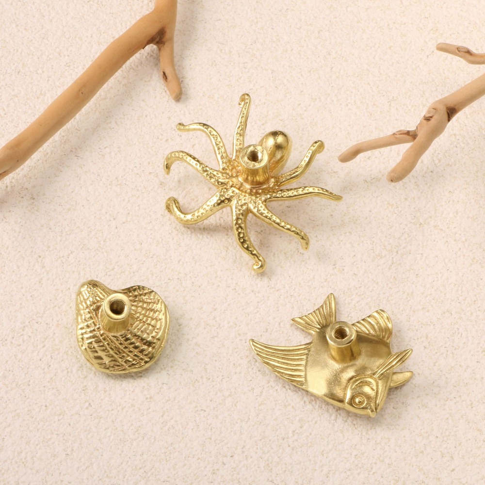 Drawer Pull Gold - Octopus Goudkleurige schelpvissen Messing handvat Retro