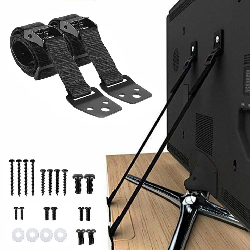 Furniture Hardware Tools - 2-pack verstelbare tv-veiligheidsriemen, zelfklevende anti-tip meubelankers